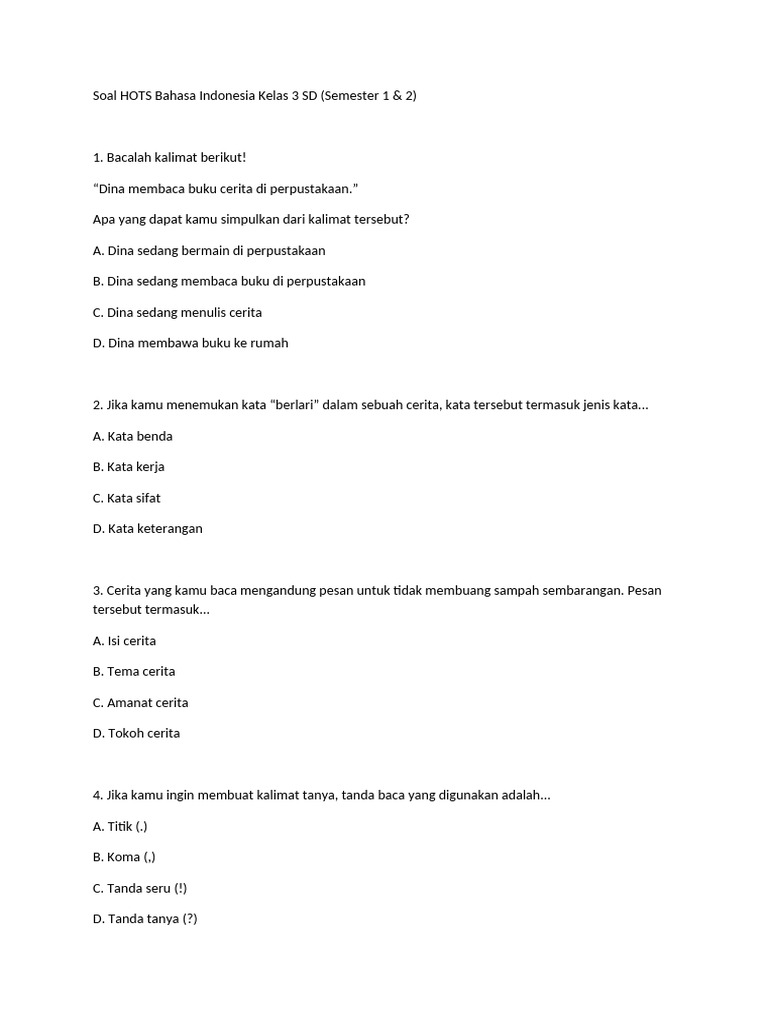 10 Rahasia Menguasai Contoh Soal HOTS Bahasa Indonesia Kelas 3 SD Agar Nilai Ujian Meroket 10 Rahasia Menguasai Contoh Soal HOTS Bahasa Indonesia Kelas 3 SD Agar Nilai Ujian Meroket