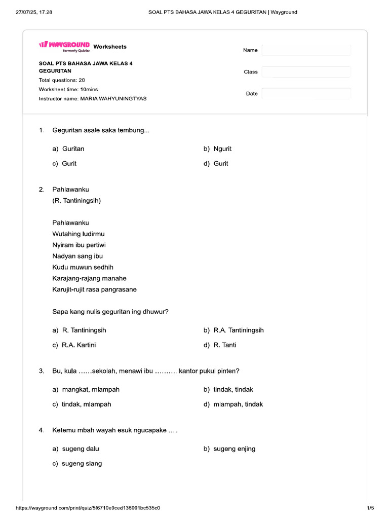 contoh soal geguritan kelas 3
