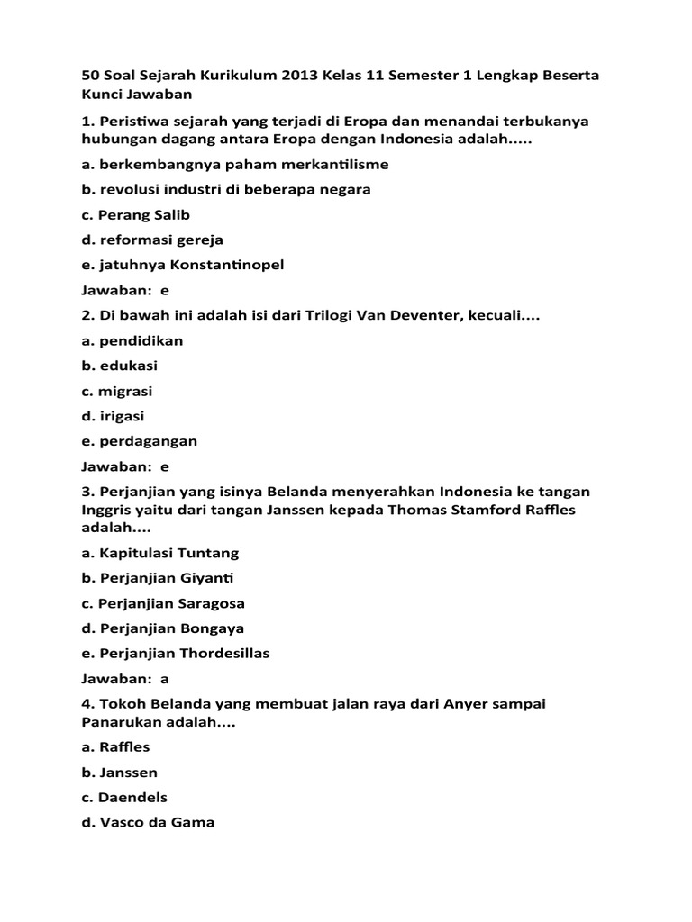 25 Soal Sejarah Kelas 11 Semester 1 Kurikulum Merdeka Jawaban