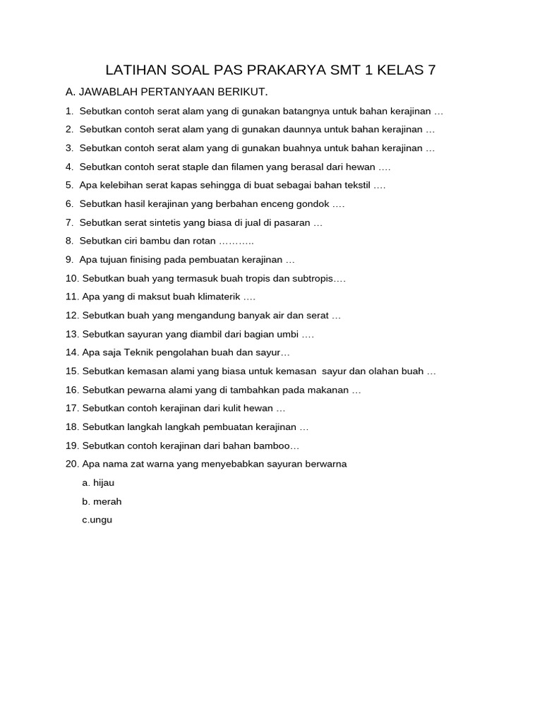 7 LKPD Soal Prakarya Kelas 7 Semester 1 Kerajinan Serat Wajib Tahu 2026