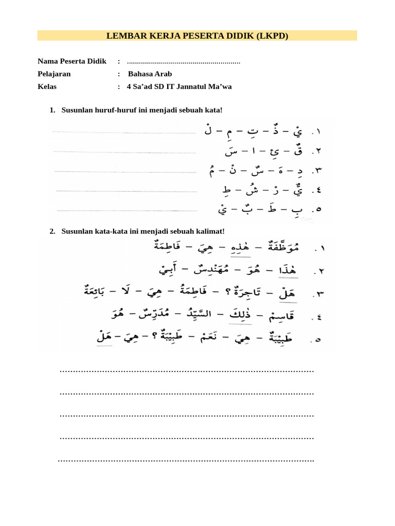 LKPD Bahasa Arab Kelas 4 Profesi PDF