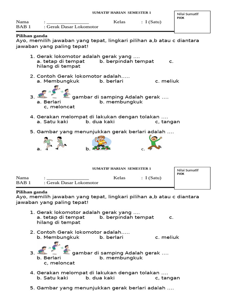 Soal Gerak Dasar Lokomotor Kelas 1 PDF Soal Gerak Dasar Lokomotor Kelas 1 PDF
