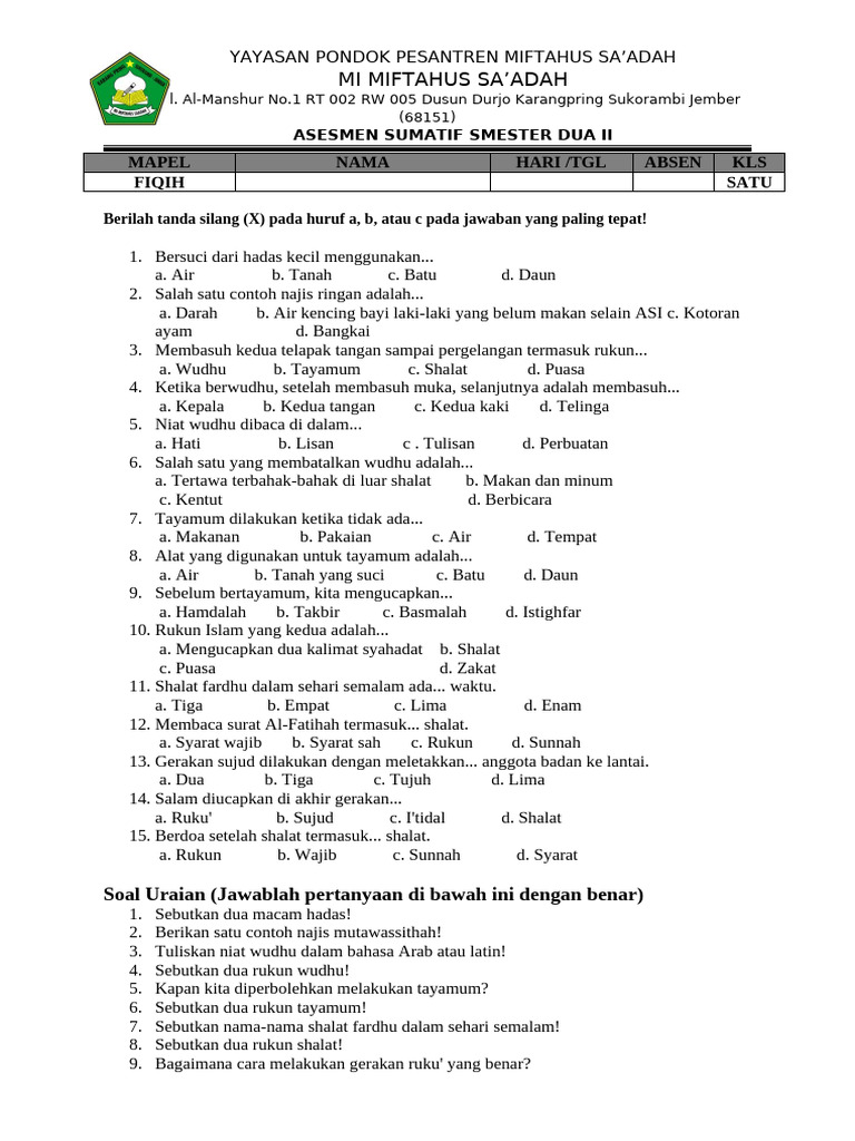 Ternyata 3 Soal Fiqih Kelas 4 Semester 1 dari Hanapi Bani Ini Paling Sulit Dibuat