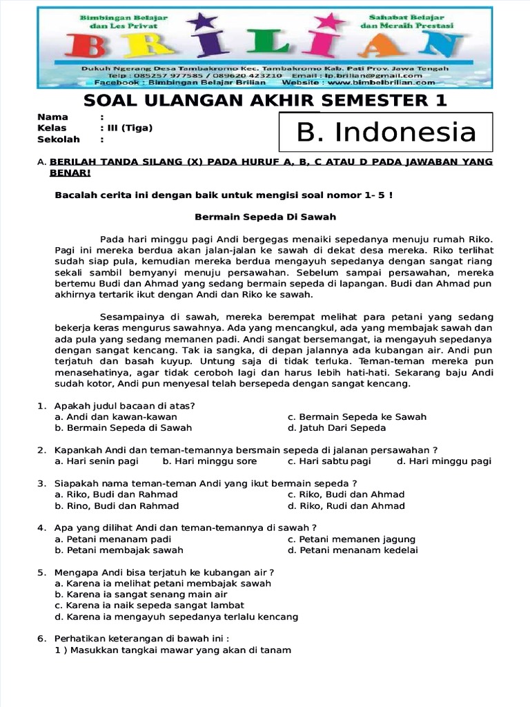 Wajib Tahu 7 Soal Bahasa Indonesia Kelas 3 SD Semester 1 PDF dari Buku ESPS