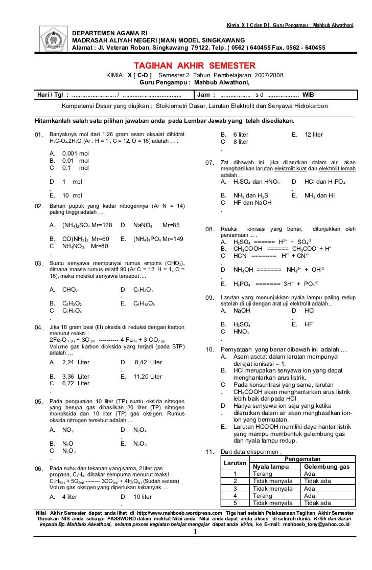 Belum Banyak yang Tahu, 100 Soal Kimia Kelas 11 Semester 1 Ternyata Bisa Dicetak Gratis dari Sini Belum Banyak yang Tahu, 100 Soal Kimia Kelas 11 Semester 1 Ternyata Bisa Dicetak Gratis dari Sini