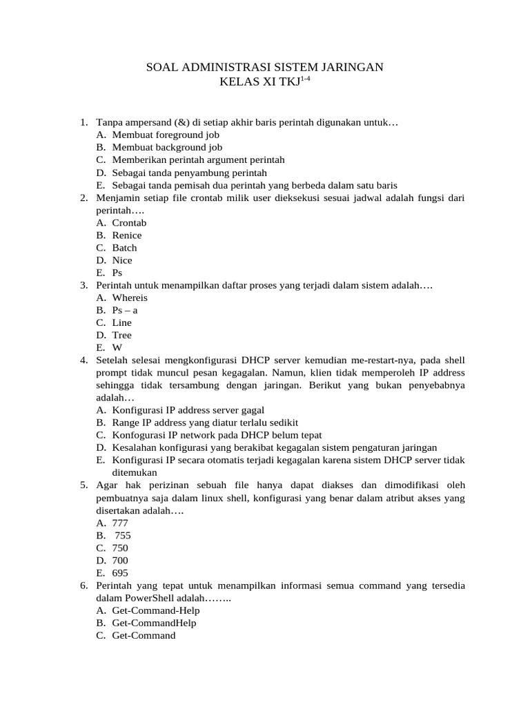 Soal Ujian Administrasi Jaringan TKJ PDF