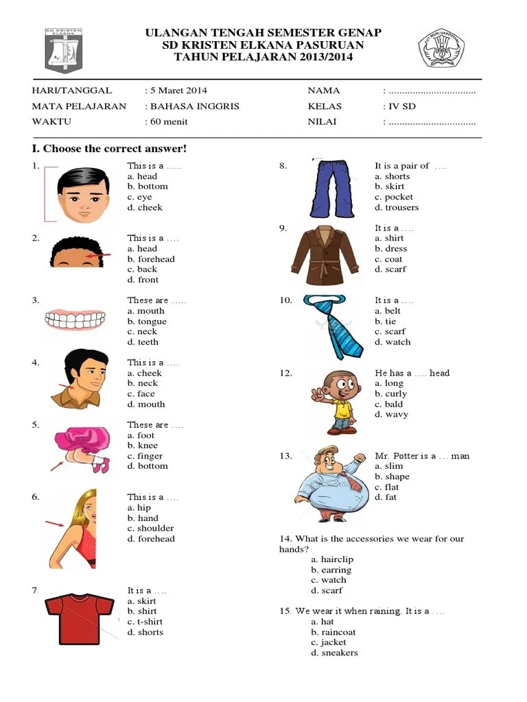 10 Contoh Soal Bahasa Inggris Tentang Pakaian Kelas 1 SD yang Wajib Dikuasai Sebelum Ulangan BAB 1