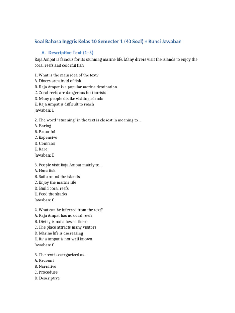 10 Contoh Soal Bahasa Inggris Wajib Kelas 10 Semester 1 yang Sering Muncul di Ujian 2026 10 Contoh Soal Bahasa Inggris Wajib Kelas 10 Semester 1 yang Sering Muncul di Ujian 2026