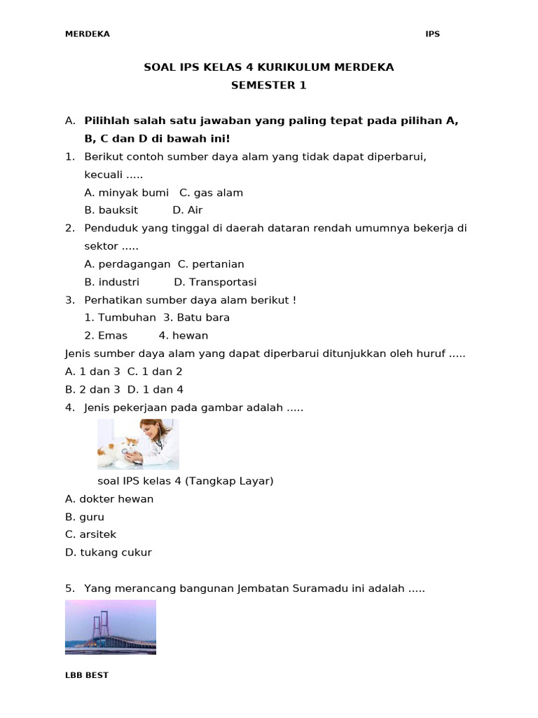 Soal Ips Kelas 4 Kurikulum Merdeka Semester 1 PDF
