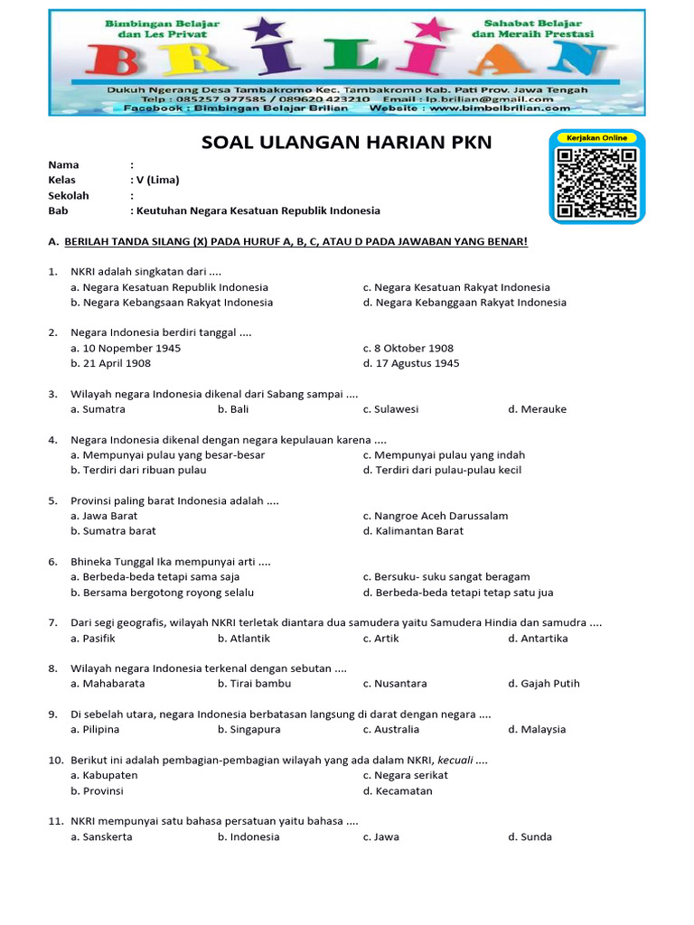 Soal Ulangan PKN Kelas 5 NKRI PDF Soal Ulangan PKN Kelas 5 NKRI PDF