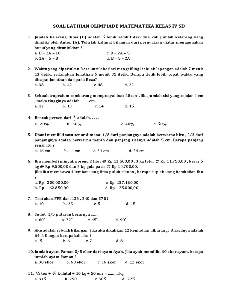7 Trik Jitu Latihan Soal Olimpiade Matematika SD Kelas 4 yang Jarang Diketahui Guru 7 Trik Jitu Latihan Soal Olimpiade Matematika SD Kelas 4 yang Jarang Diketahui Guru