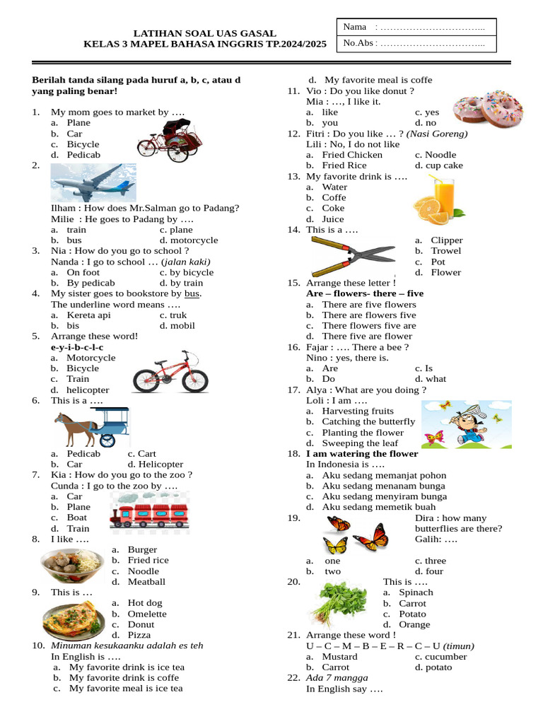 Soal UAS Bahasa Inggris Kelas 3 PDF Foods Cuisine Soal UAS Bahasa Inggris Kelas 3 PDF Foods Cuisine