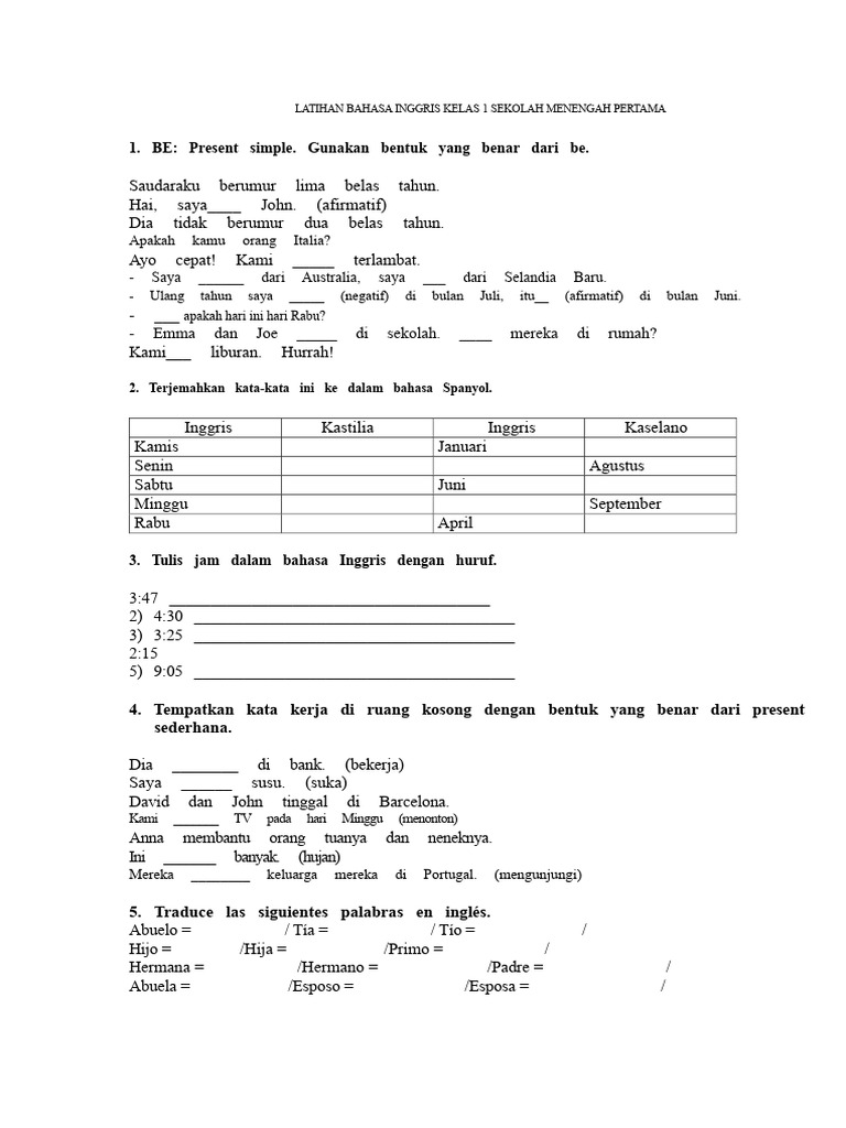 Contoh Soal Bahasa Inggris untuk Siswa Kelas 1 SMP yang Sering Muncul di Ujian, Wajib Tahu Sebelum Ulangan