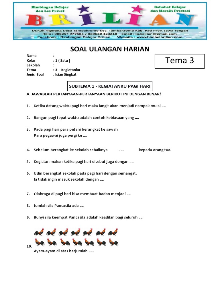 Terbukti! 7 Cara Efektif Menguasai latihan soal tema 3 subtema 1 kelas 1 sd Sebelum Ujian