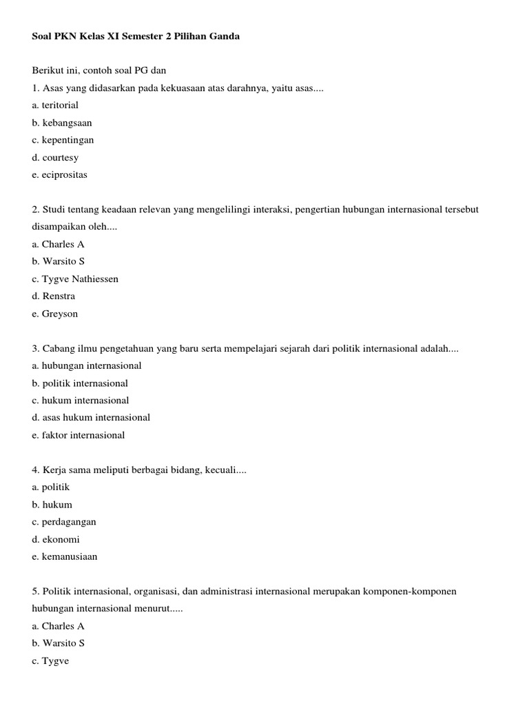 Soal PG PKN Kelas 11 Semester 2 PDF