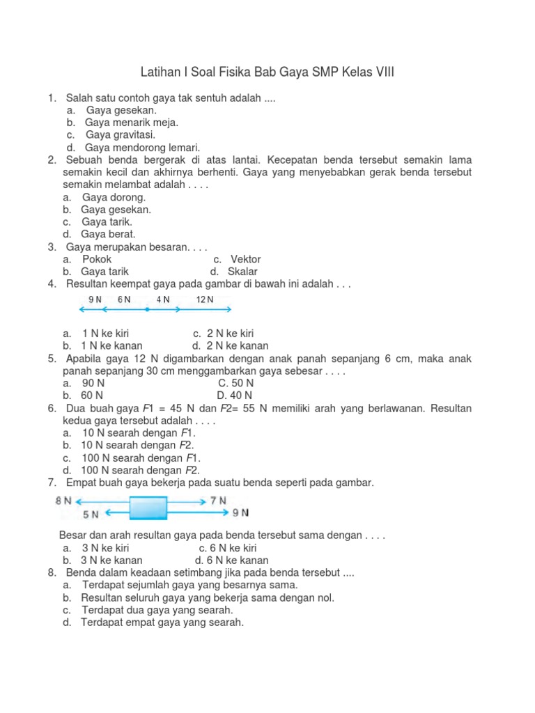 Soal Latihan Fisika Gaya Kelas 8 PDF