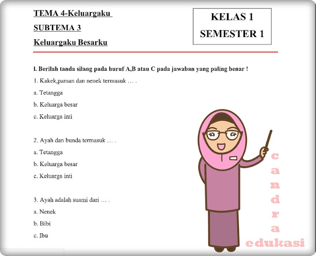 Soal Tematik Kelas 1 Tema 4 Subtema 3 Semester 1 - Latihan UKG Soal Tematik Kelas 1 Tema 4 Subtema 3 Semester 1 - Latihan UKG
