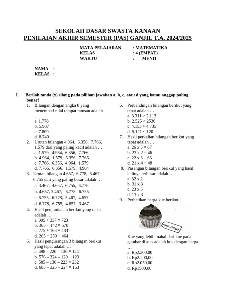 Soal Matematika Kelas 4 Semester 2 PDF Soal Matematika Kelas 4 Semester 2 PDF