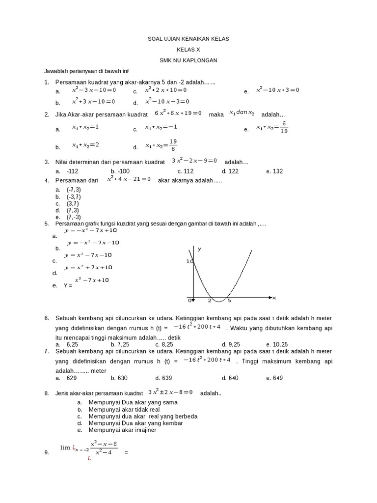 Soal Matematika SMK Kelas X PDF
