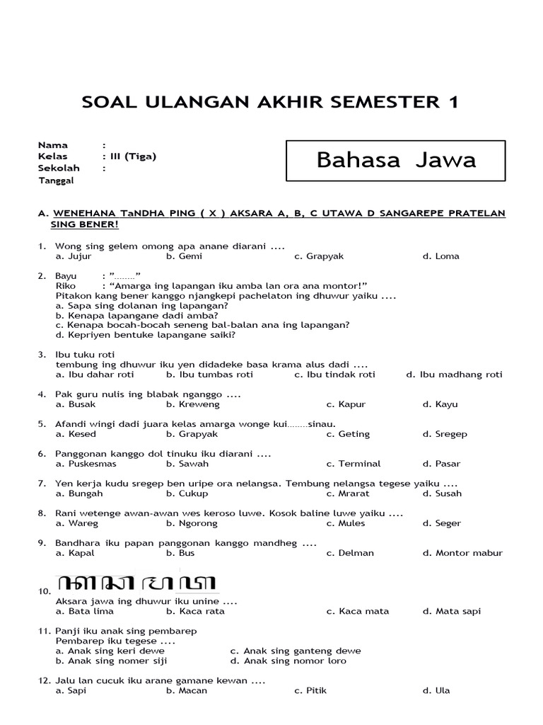 bahasa jawa soal kelas 3