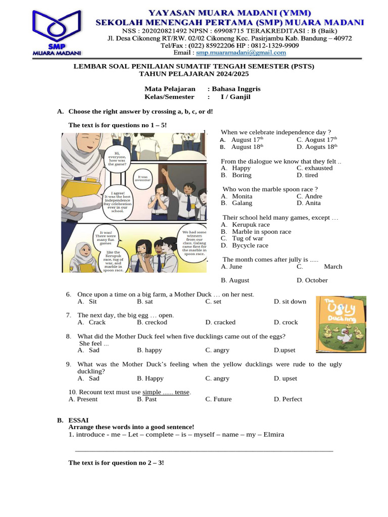contoh soal bahasa ingrris semester 1 kelas 8