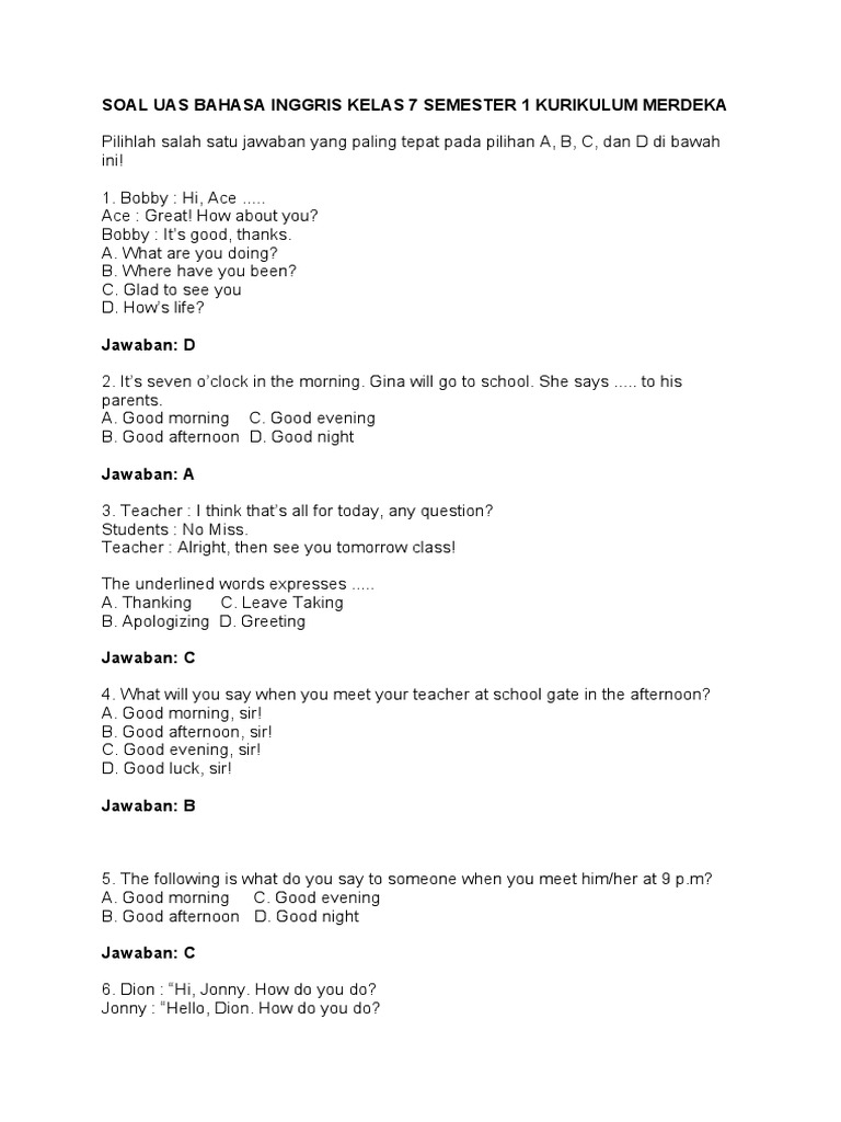 10 Contoh Soal Bahasa Inggris SMP Kelas 7 Semester 1 KTSP yang Sering Muncul di Ujian, Wajib Kamu Latihan Sekarang!