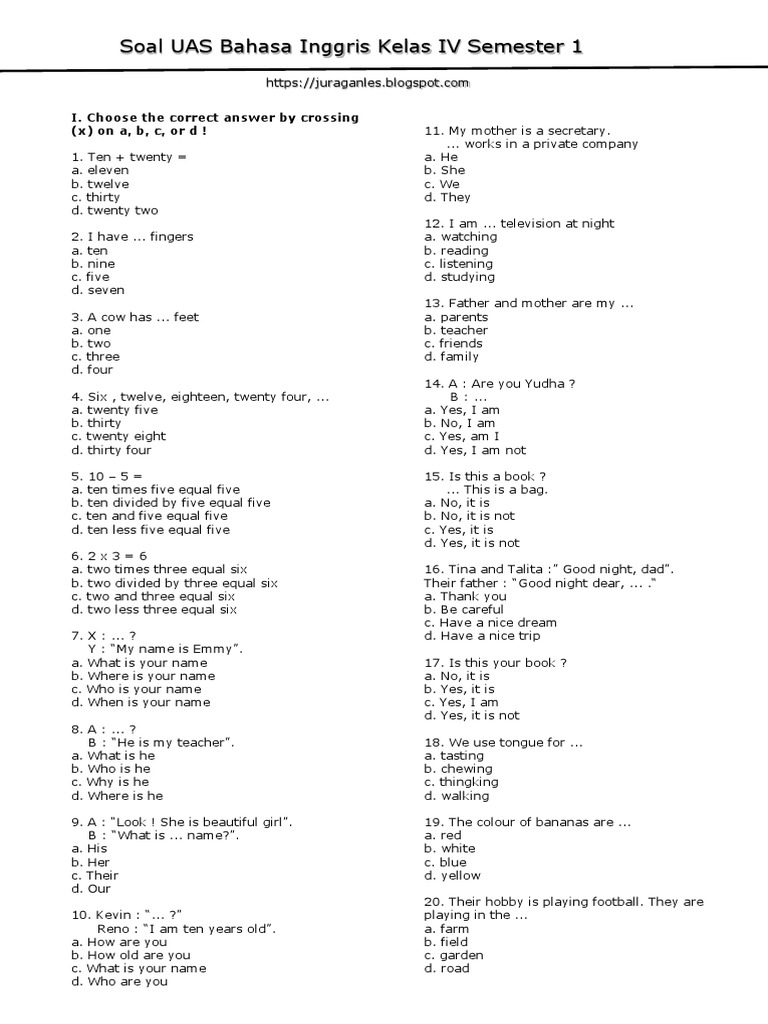 Rahasia Skor Sempurna Pakai Bocoran Soal UTS Bahasa Inggris Kelas 4 Semester 1 Ini