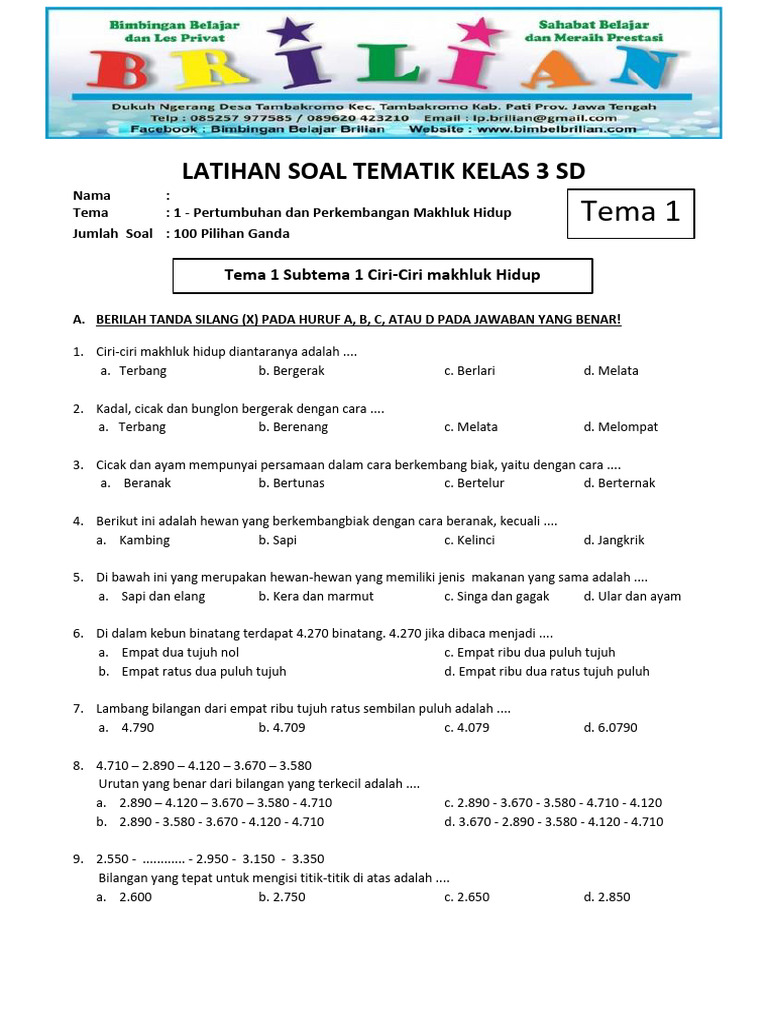 Wajib Tahu Bocoran Soal Soal Ujian Kelas 3 Tema 1 Agar Nilai Anak Langsung Bagus