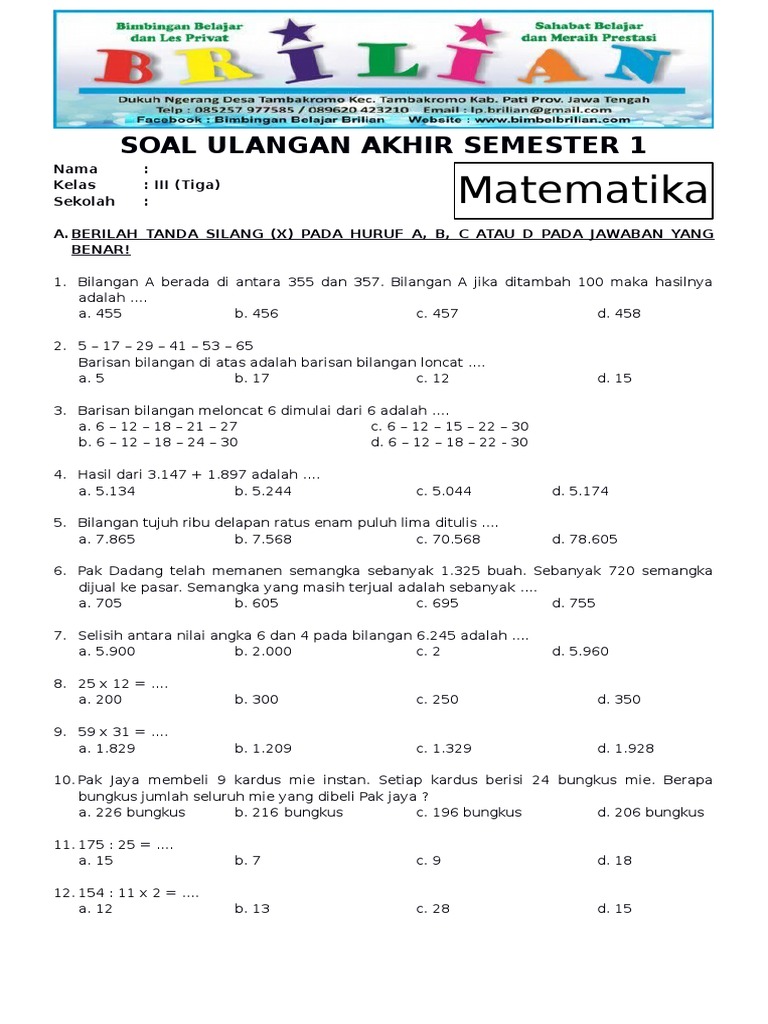 Wajib Tahu! Bocoran soal soal uas semester 1 kelas 3 Agar Anak Langsung Juara Wajib Tahu! Bocoran soal soal uas semester 1 kelas 3 Agar Anak Langsung Juara