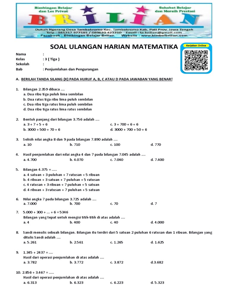 Wajib Tahu Bocoran soal soal ujian matematika kelas 3 sd dijakarta Agar Anak Lolos