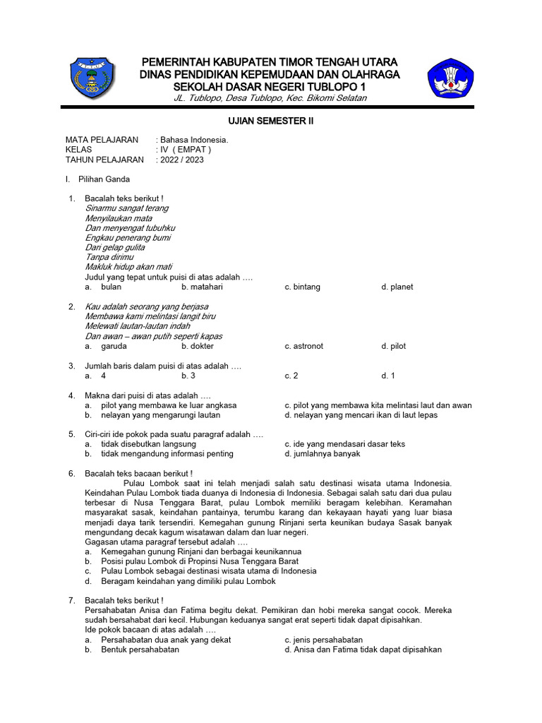 Wajib Tahu! Bocoran soal ujian semester 2 kelas 4 Terbukti Paling Akurat Tahun Ini Wajib Tahu! Bocoran soal ujian semester 2 kelas 4 Terbukti Paling Akurat Tahun Ini