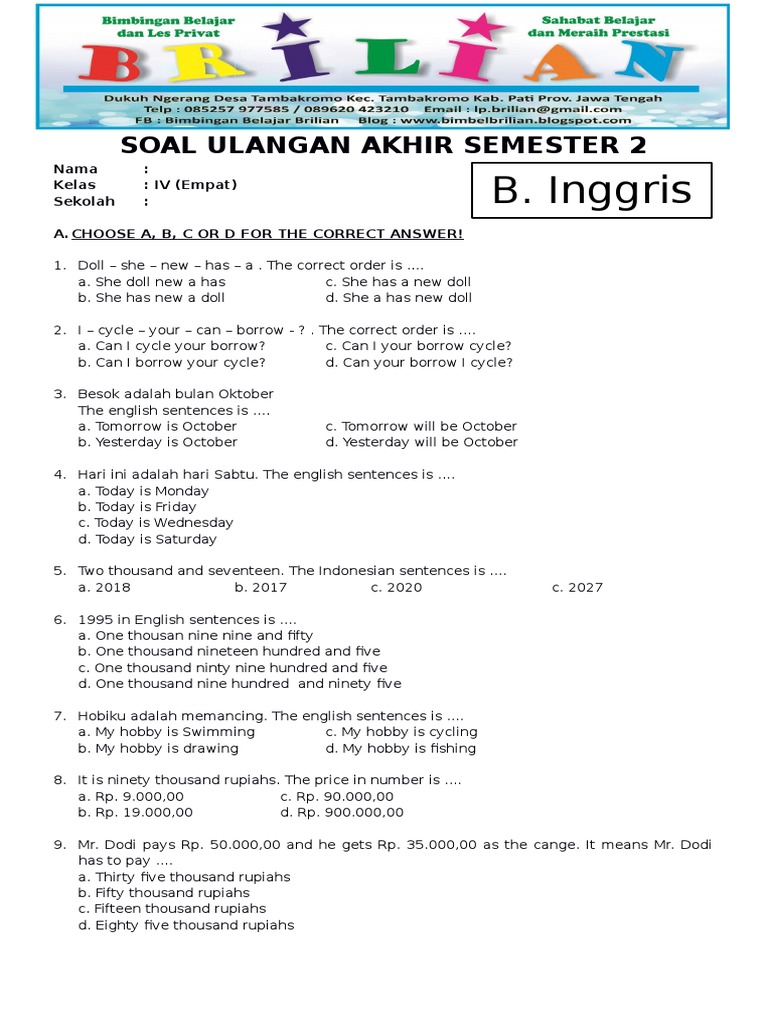 Wajib Tahu Rahasia Lulus Soal UAS Kelas 4 Semester 2 dan Kunci Jawaban Terbaru Wajib Tahu Rahasia Lulus Soal UAS Kelas 4 Semester 2 dan Kunci Jawaban Terbaru